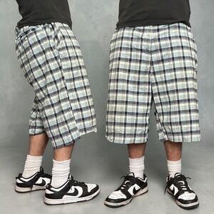 Nautica Plaid Baggy Skater Shorts Blue White Y2K Vintage Size 42